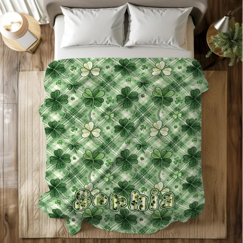 Shamrock Throw Blanket Custom Name Personalized St Patrick's Day Gift