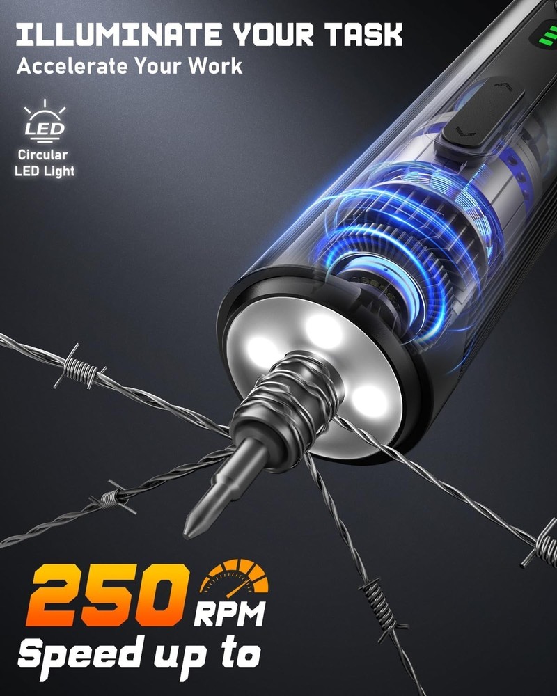 Compact Electric Screwdriver with Forward/Reverse Function & Heavy-Duty Bits