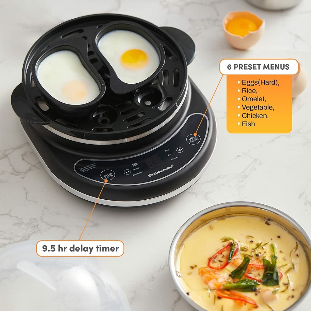 Elite Gourmet Easy Egg Cooker Programmable Presets and Delay Timer, BPA Free