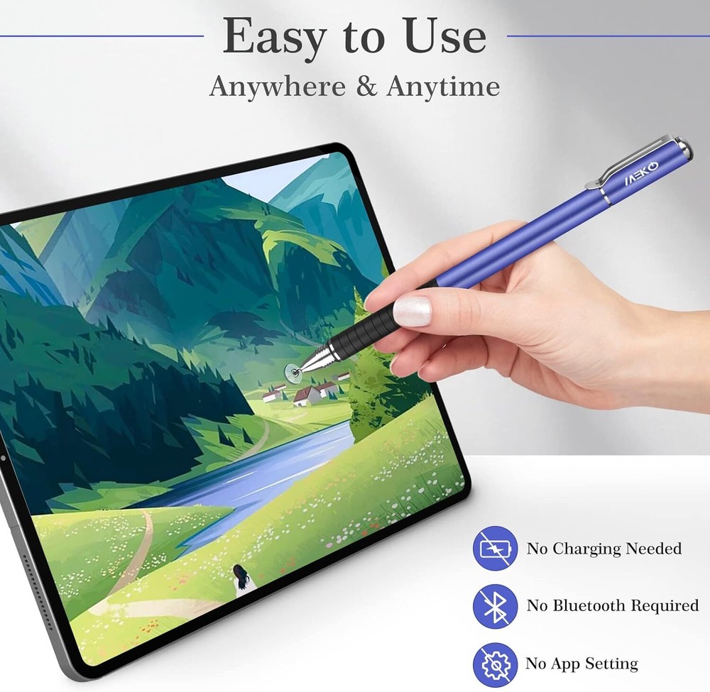 2 Pcs, 2 in 1 Precision Series, Disc MEKO Stylus Styli Bundle Black Blue