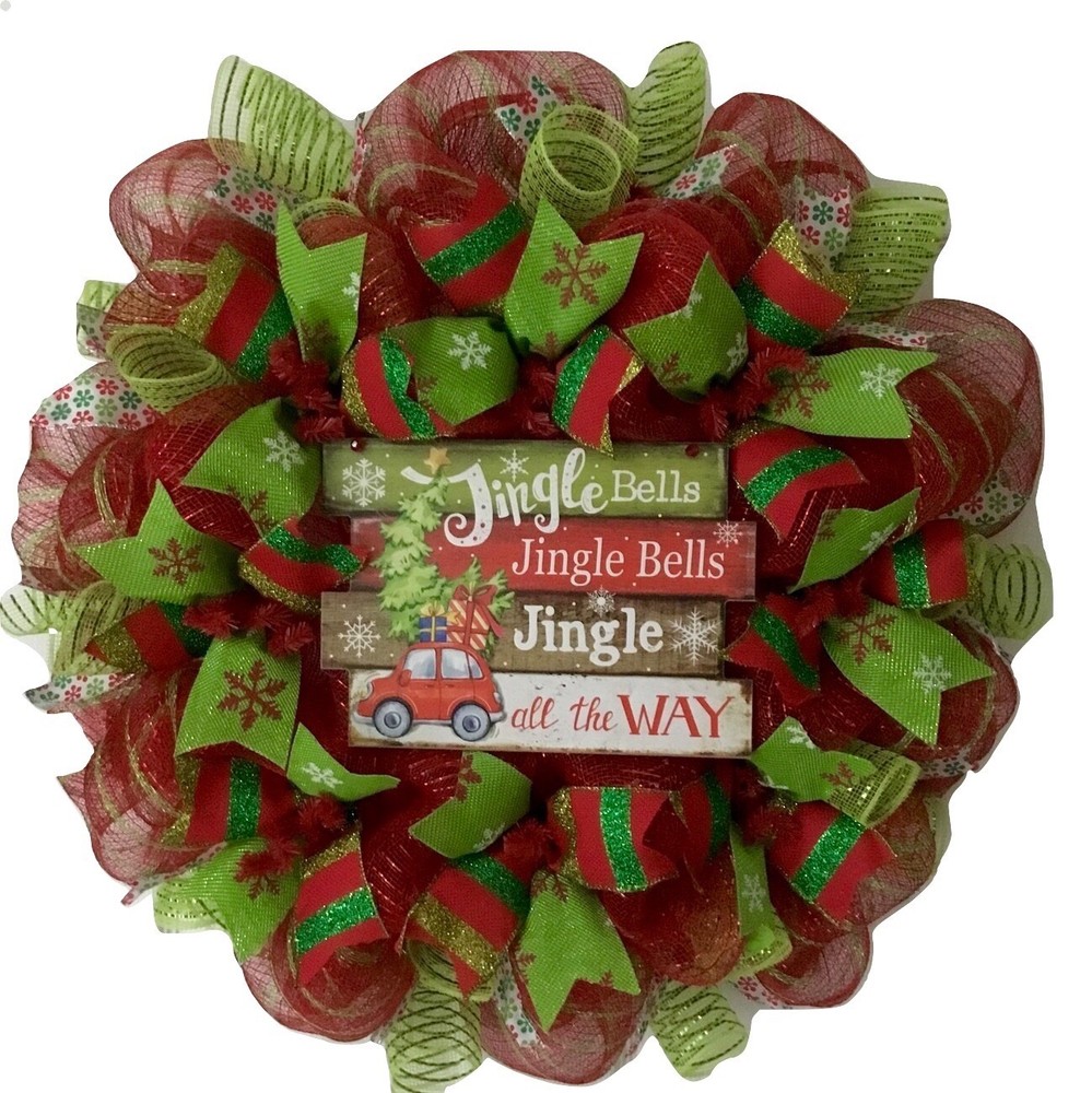 Jingle Bells Christmas Wreath Handmade Deco Mesh