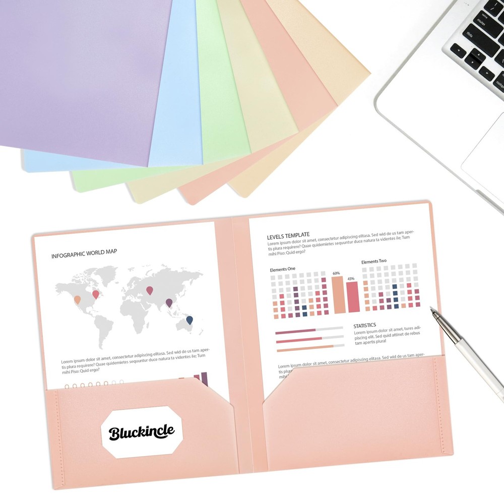 Folders with Pockets, 2 Pocket Plastic Folder with Pockets for School Colored...