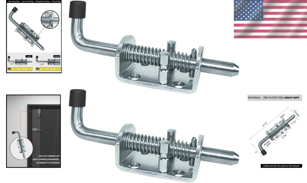 Versatile Heavy Duty Spring Loaded Gate Latch Pin Barrel Bolt - 2 Pieces