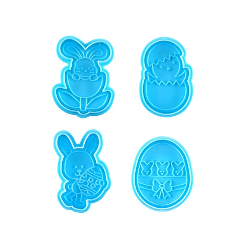 8Pcs Easter Egg Bunny Plunger Cookie Cutter Cookie Stamp For Cake Decorating