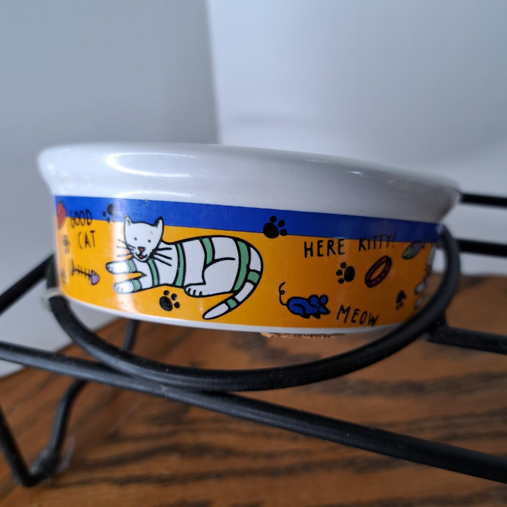 Whimsical Dual Cat Dishes With Holder