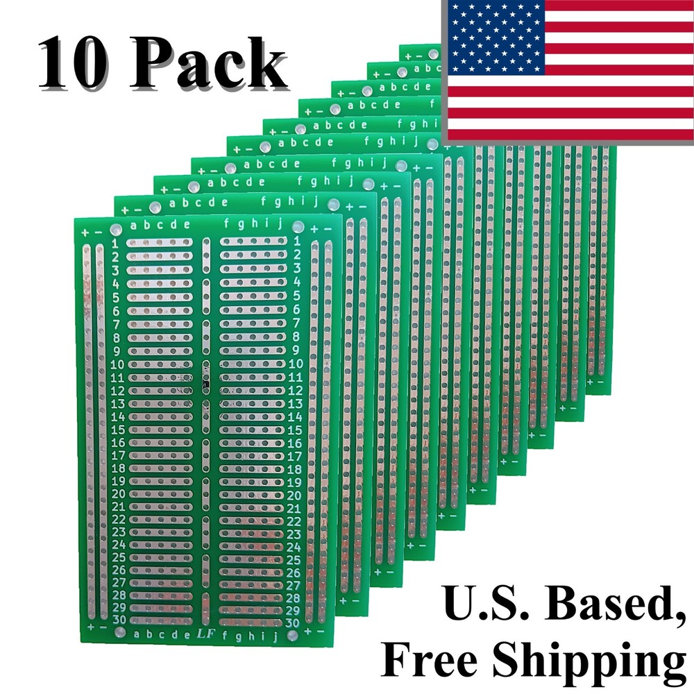PCB Prototyping Board, 10 Pack, Solderable, Half-Size Breadboard Style, THT, SMT