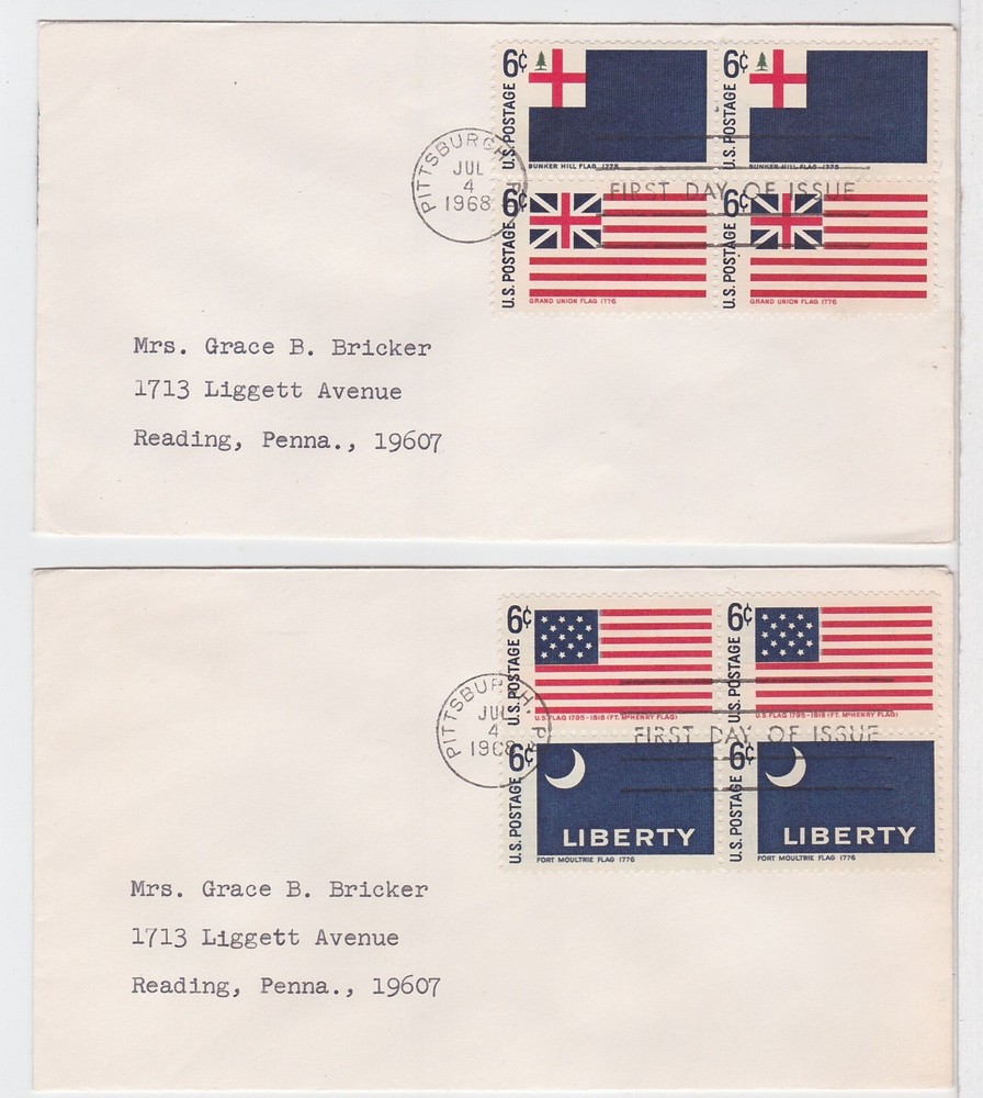 TurtlesTradingPost- Colonial Flags 1968 #1345-46 FDC 5 Covers!