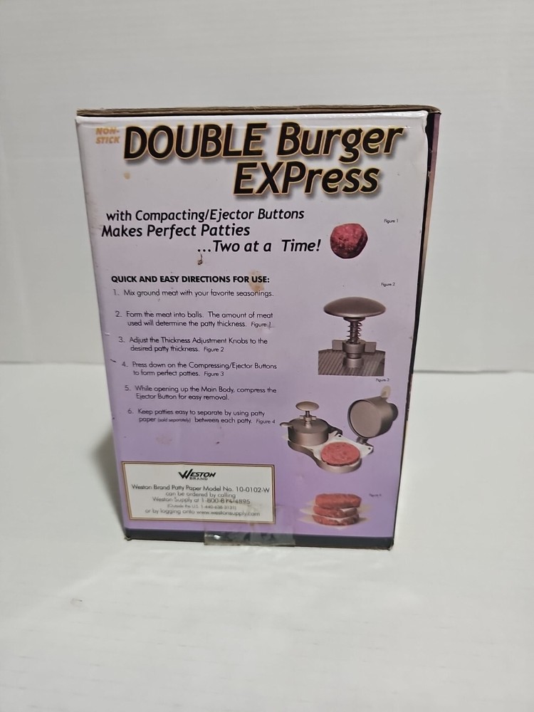 Weston Non-Stick Double Burger Express Press Adjustable Thickness Aluminum EUC