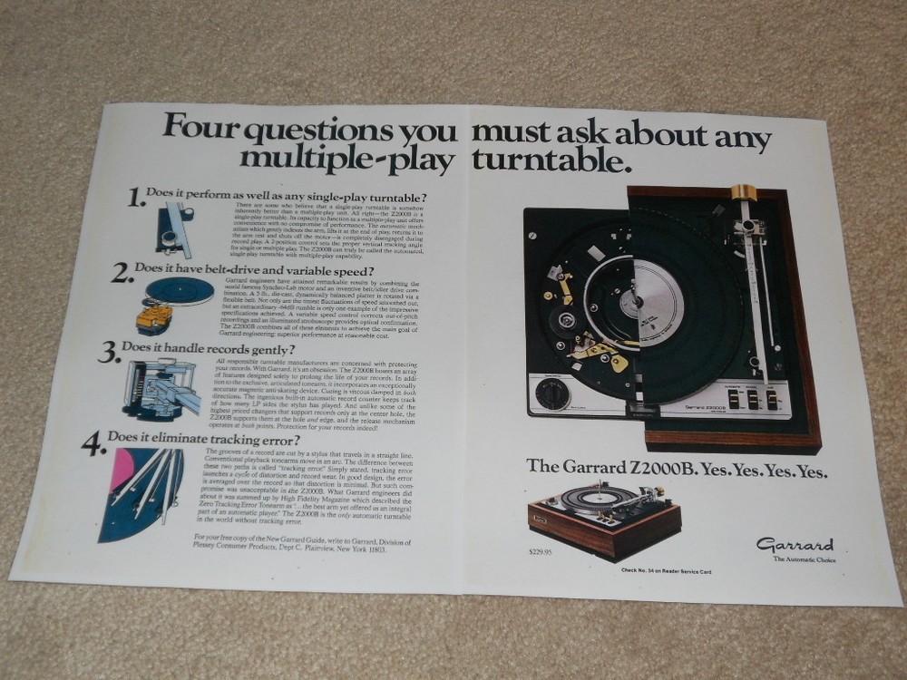 Garrard Zero Z2000b Turntable Ad, 1973, 2 pg, Articles, Info