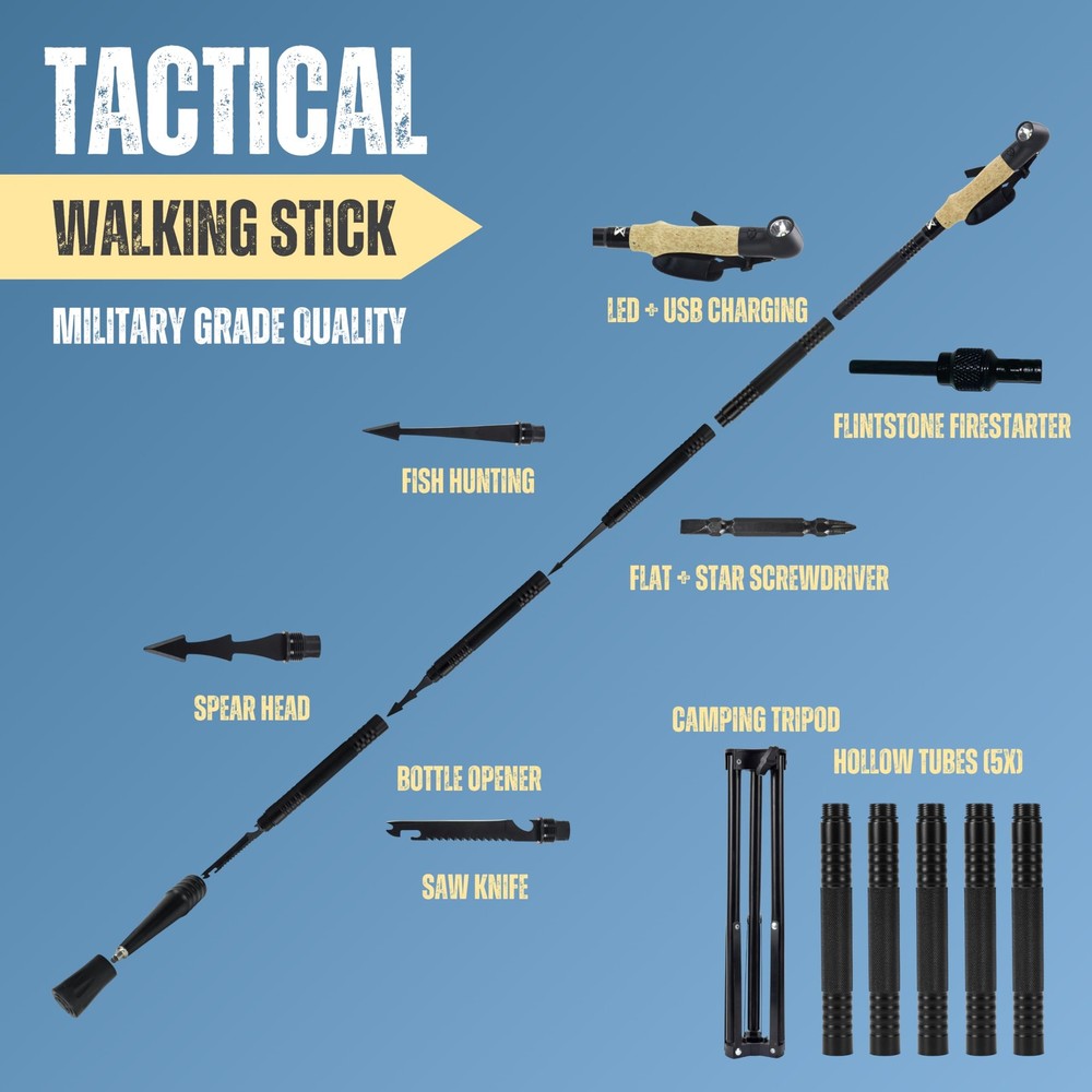 Tactical Trekking Pole Aluminum LED Survival Tools