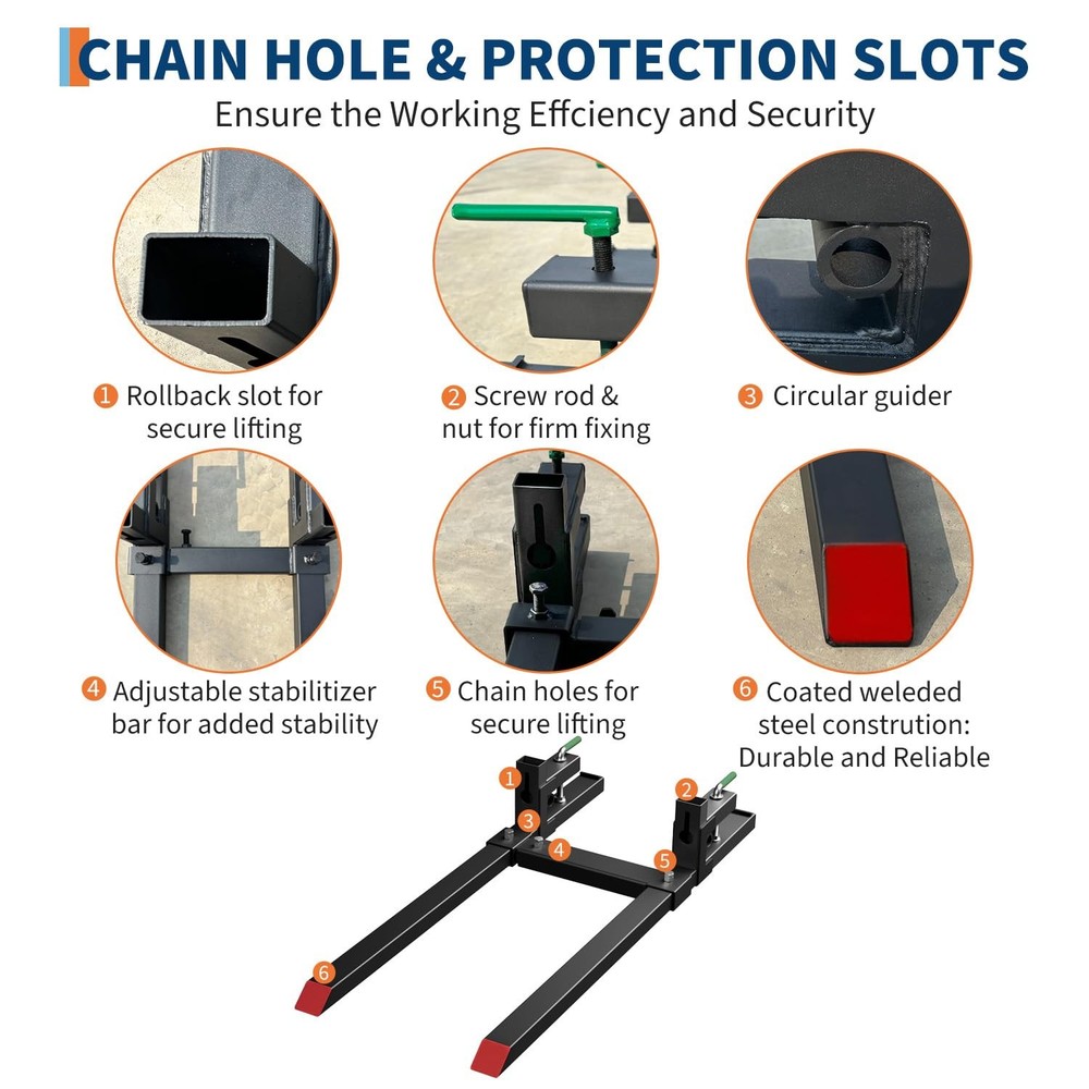 2000LB Quick Attach Loader Pallet Fork,60"Clamp On Pallet Forks W/Adjustable Bar