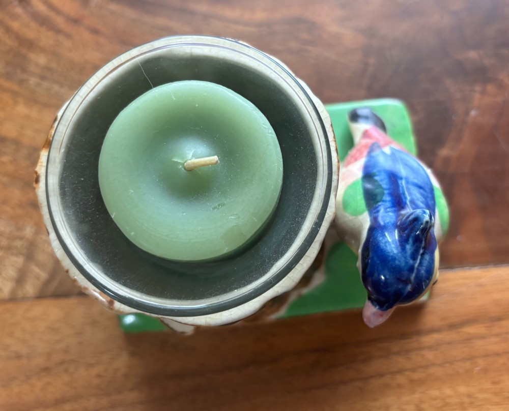 Ceramic Bird Tree Stump Candle Holder 4 1/2" L - 3" Depth - 3 1/2" Tall