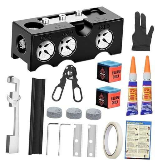 Billiards Pool Cue Tip Shaper, 11-in-1 Pool Stick Tips Replacement Kit, Plastic