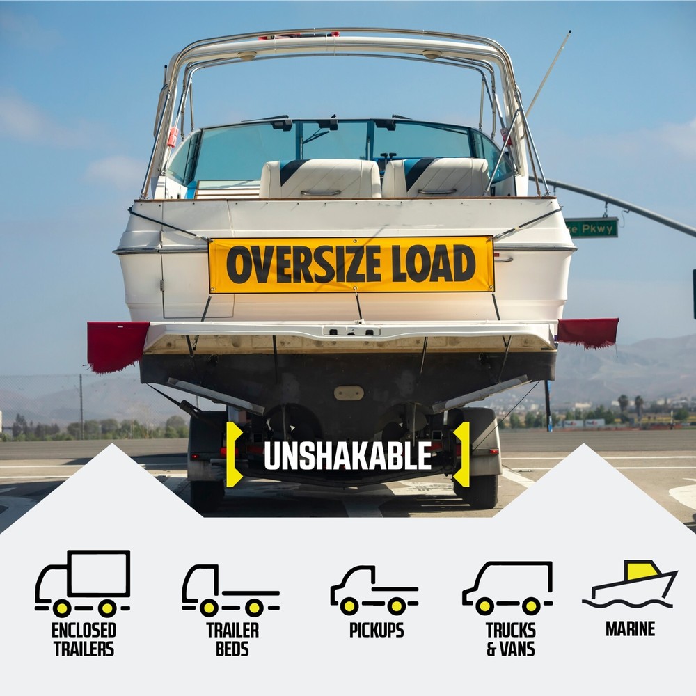 DC Cargo Oversize Load Sign Black Border & Bungee Oversized Load Banner, 2-pack
