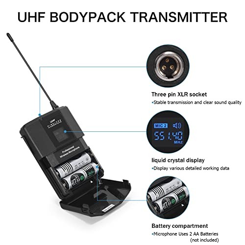 UHF Wireless Microphone System Cordless Lapel/Headset/Lavalier Mic(4