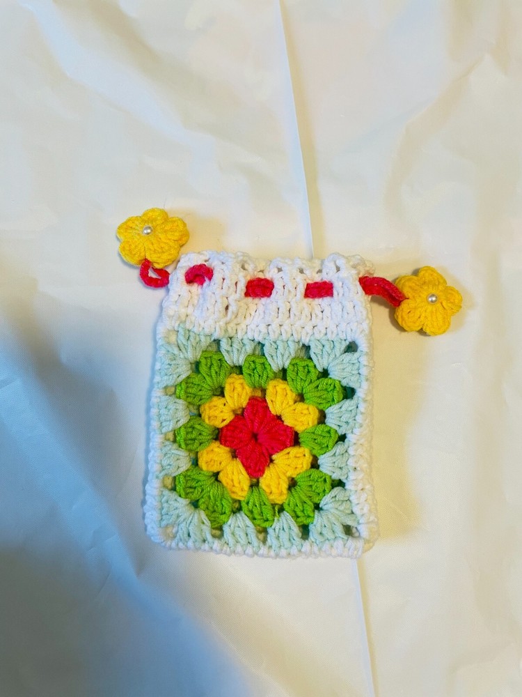 Crochet drawstring bag