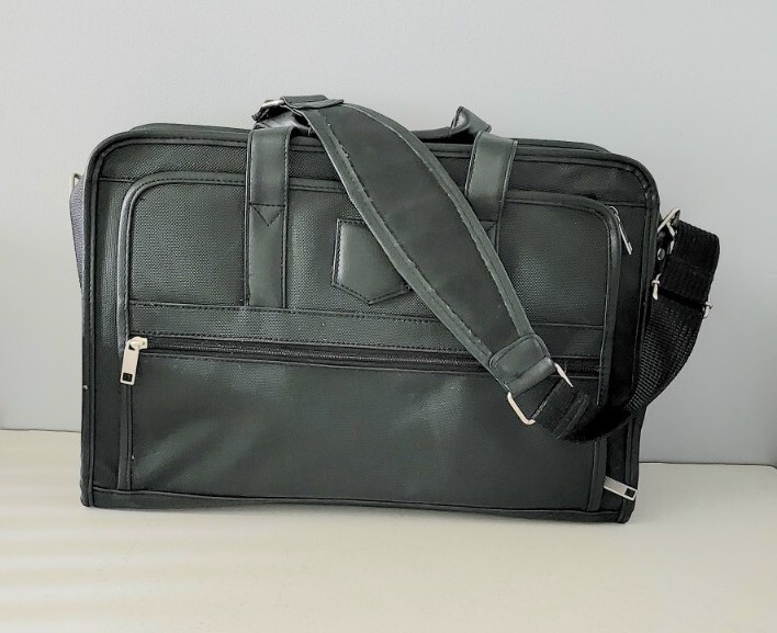 Messenger bag computer work school leather trim mesh front pockets organizer
