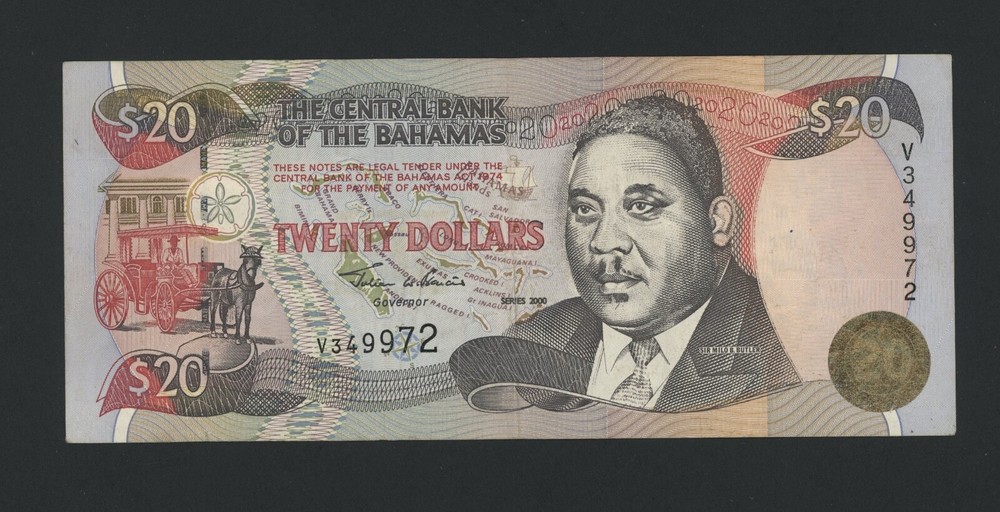 BAHAMAS  20  DOLLARS  2000   PICK # 65A  VF.