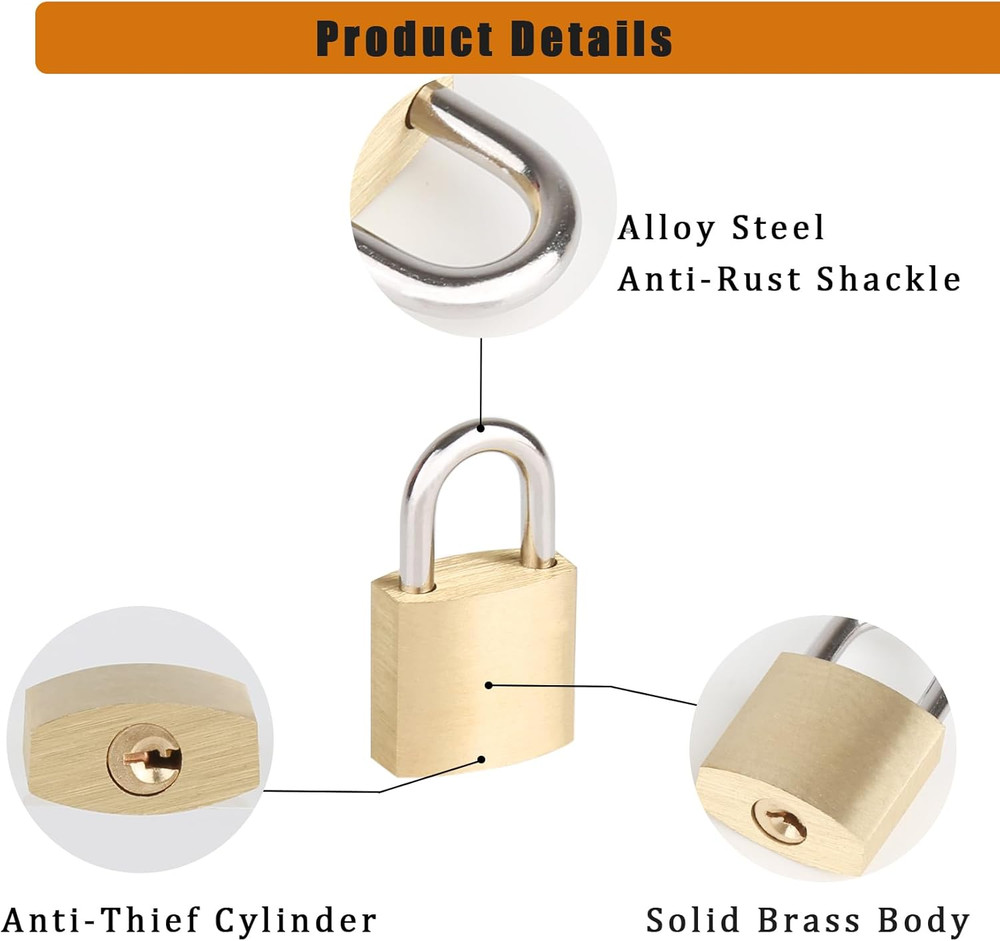 10Pack Small Locks with Same Keys, 3/4" (20Mm) Wide Lock Body Solid Brass Pad...
