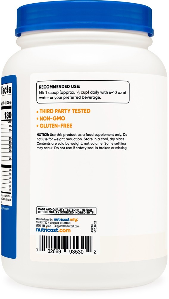 Nutricost Grass-Fed Whey Protein Isolate (Unflavored) 2LBS