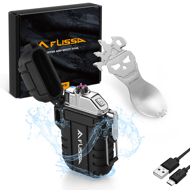Flissa 2PC Windproof&Waterproof Lighter Set w/ Outdoors Multi-Function Spoon NEW