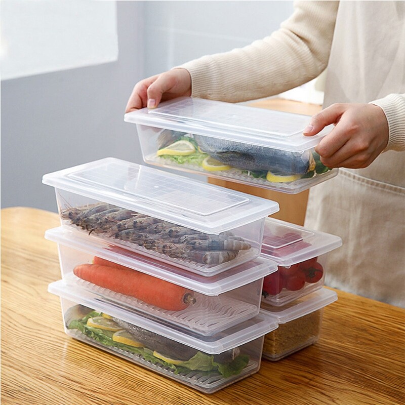 Stackable Fruit Storage Containers for Fridge Removable Drain Tray Containers