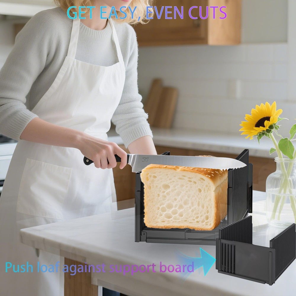 Honbuty Bread Slicer for Homemade Breads, Adjustable Thickness Large, Black