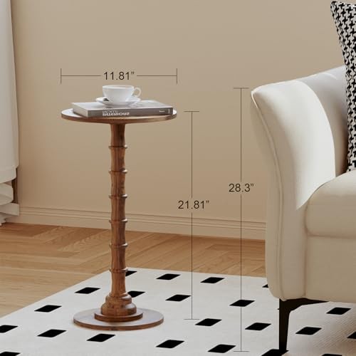 Round Side Table, Modern Drink Table for Small Spaces, Small End Rustic Brown