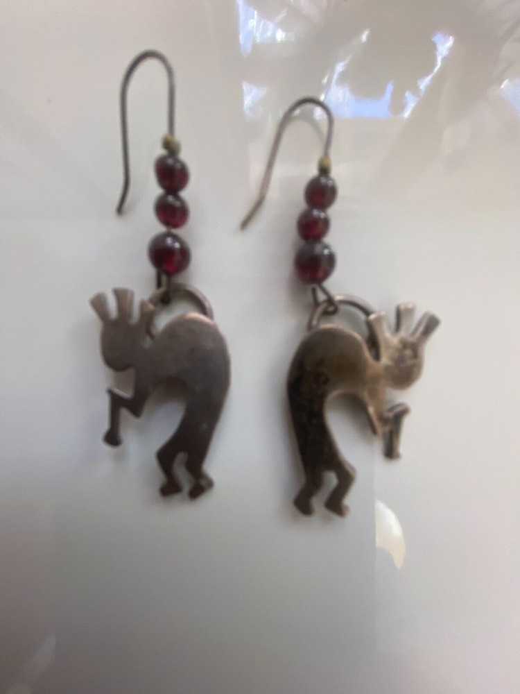 Sterling silver kokopelli earrings with Ruby colored beads