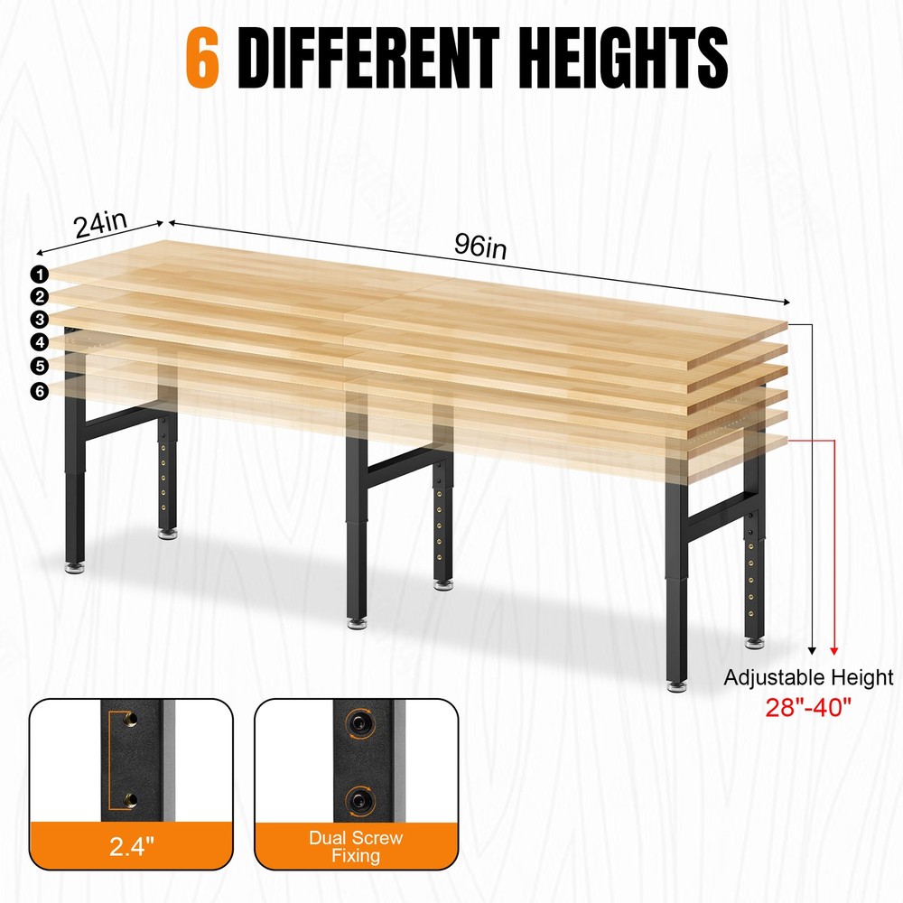 96”Adjustable Work Bench, 5000 LBS Capacity Heavy Duty Workbench with Power Outl
