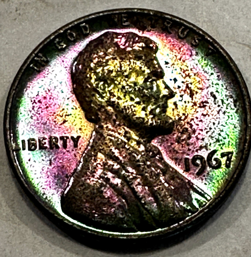 1967 Penny With Rainbow Iridescent Tone Beautiful  LME