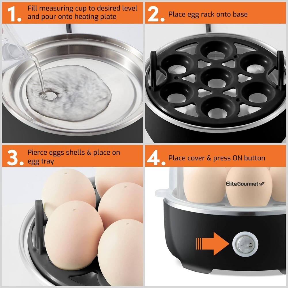EGC115B Easy Egg Cooker Electric 7-Egg Capacity, Soft, Medium, Hard-Boiled Egg C