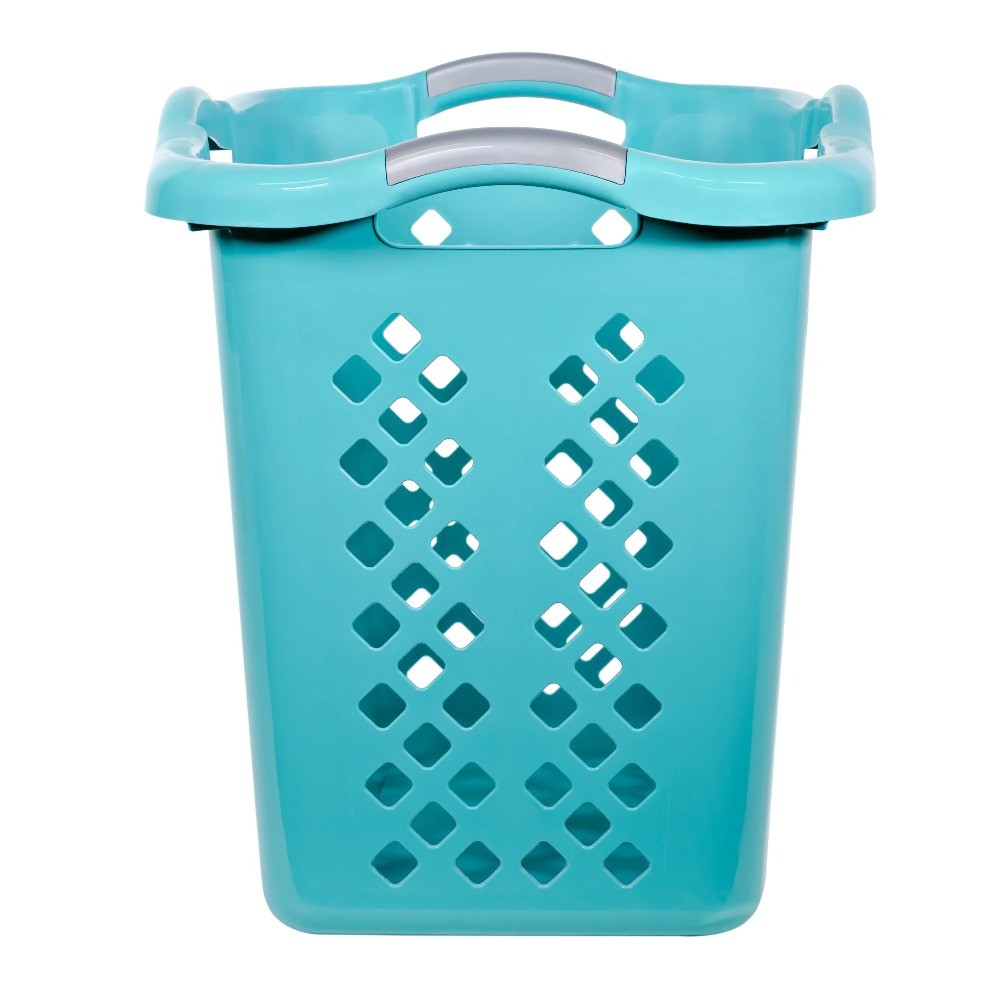 Bushel Plastic Lamper Laundry Basket with Silver Handles, Teal Splash, 2 Pack