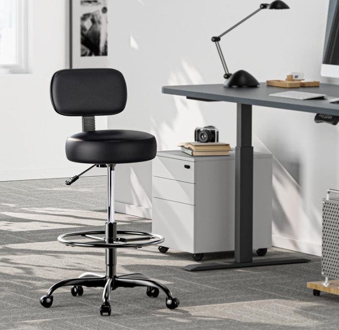 SUPERJARE Drafting Chair Adjustable Footrest Rolling Stool