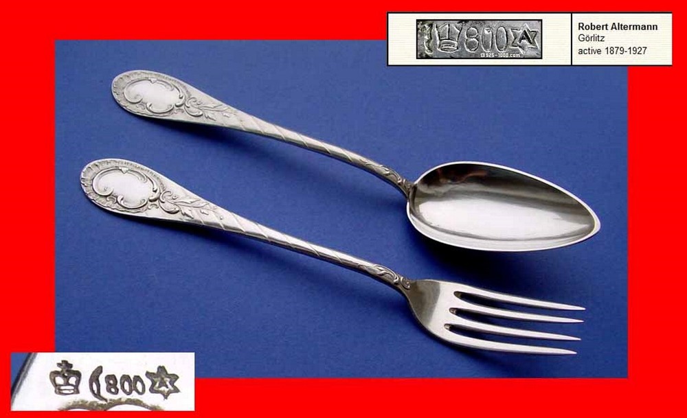Antique Rococo Cutlery Set Fork + Spoon R. ALTERMANN 800 Silver A936