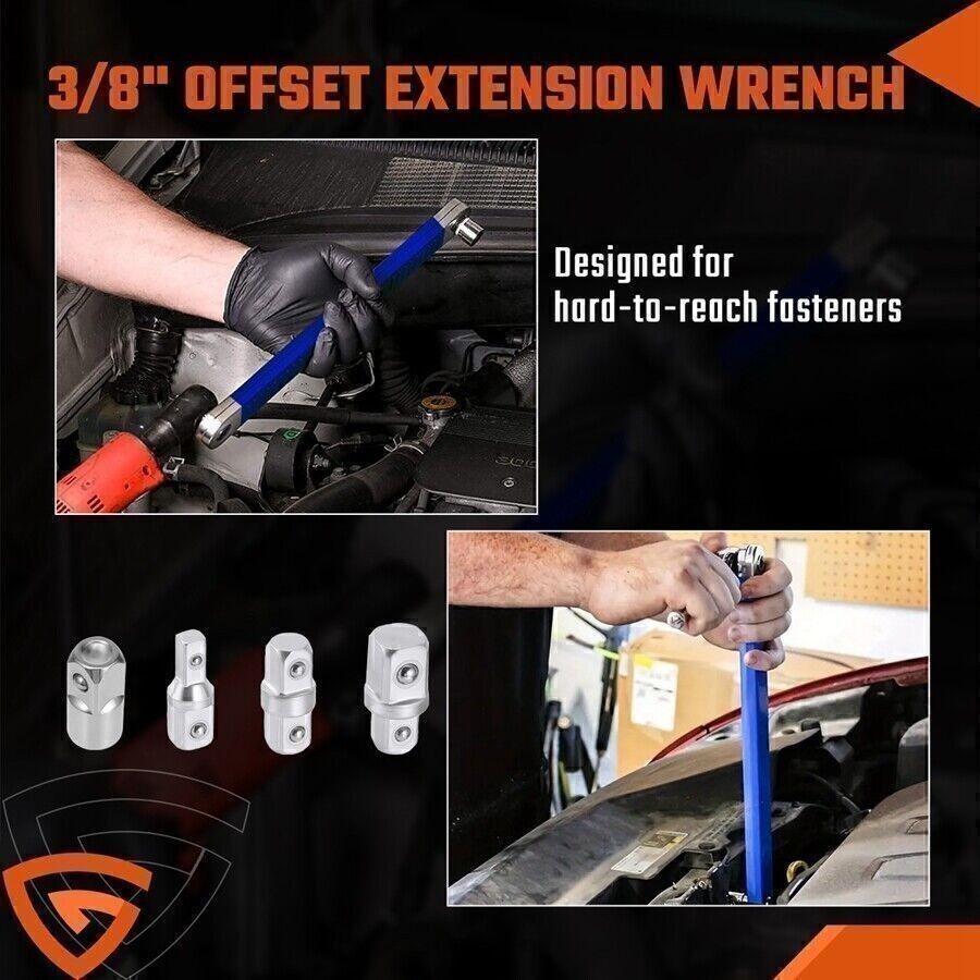 Offset Extension Wrench Set Ratchet Spanner Wrench with 4 Extender Adapter New
