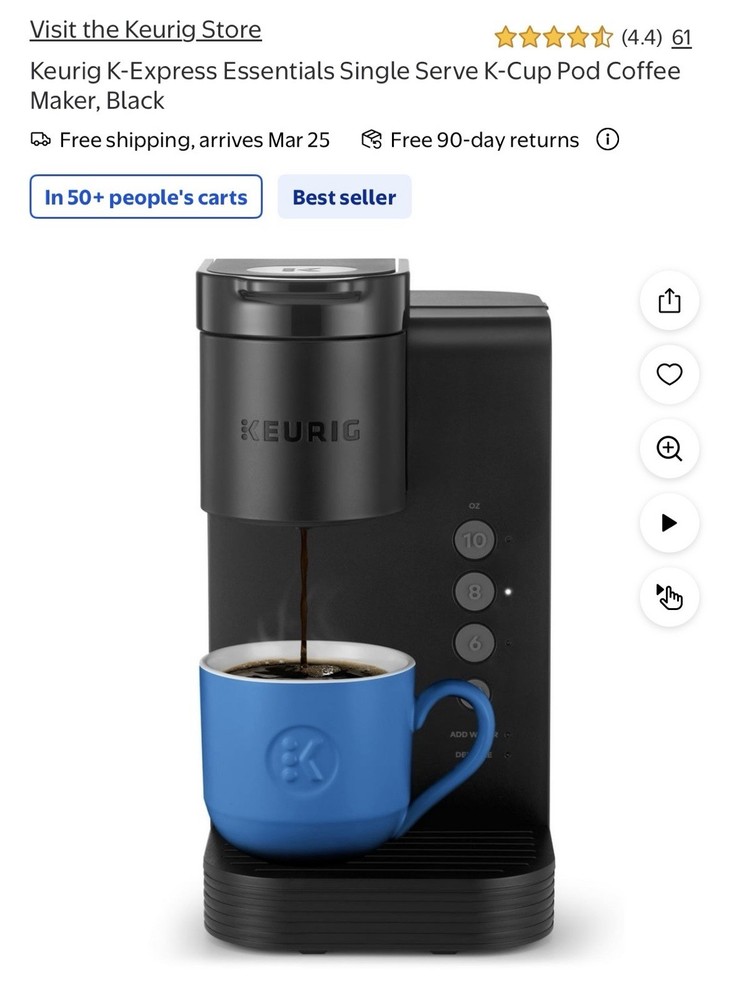 Keurig K-Express Essentials Single Serve K-Cup Pod Coffee Maker, Black
