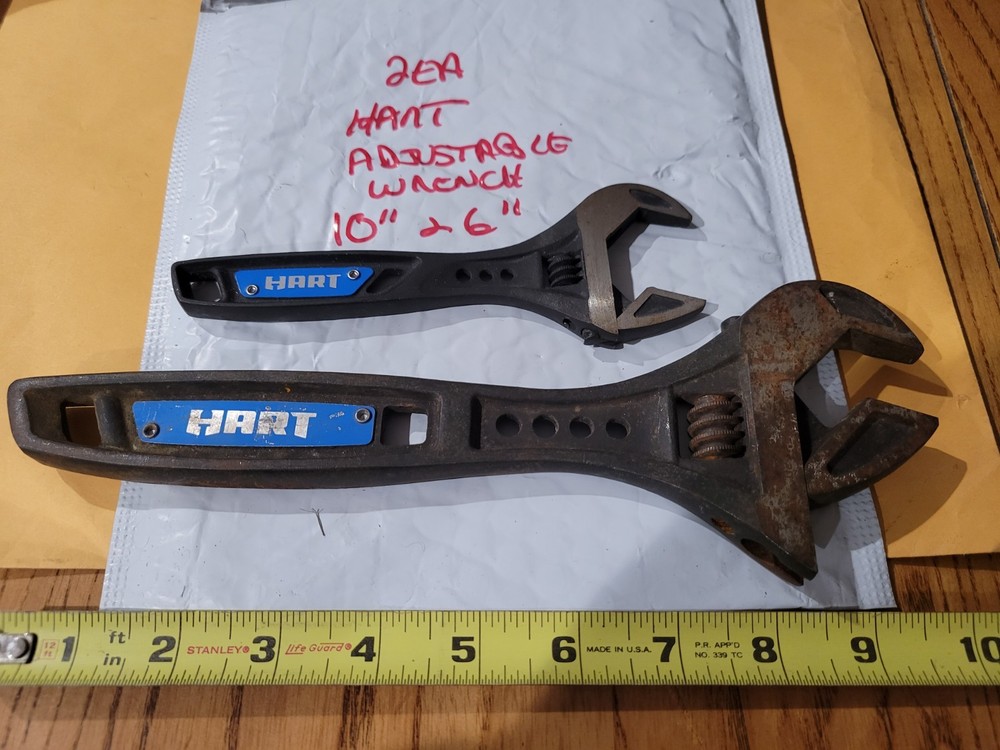2 EA HART 10" & 6" ADJUSTABLE WRENCHES - GREAT BUY GREAT SHAPE