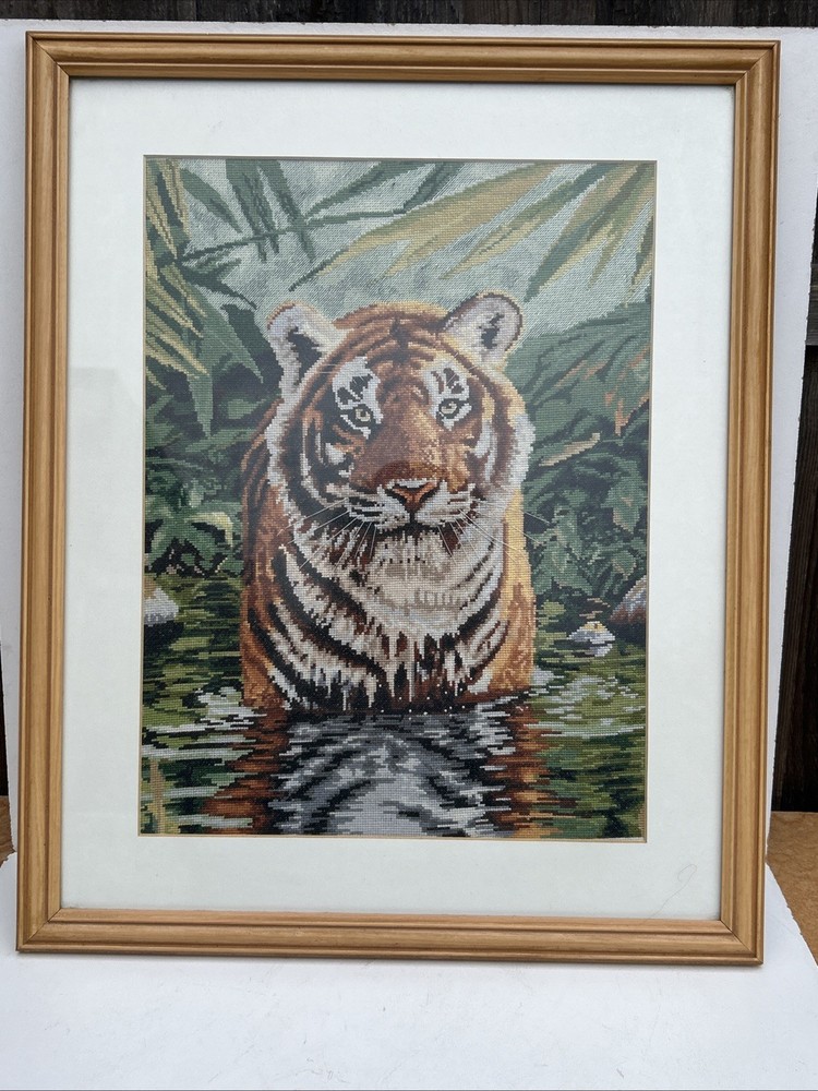 Tiger Needlepoint, Petite Point Framed Artwork