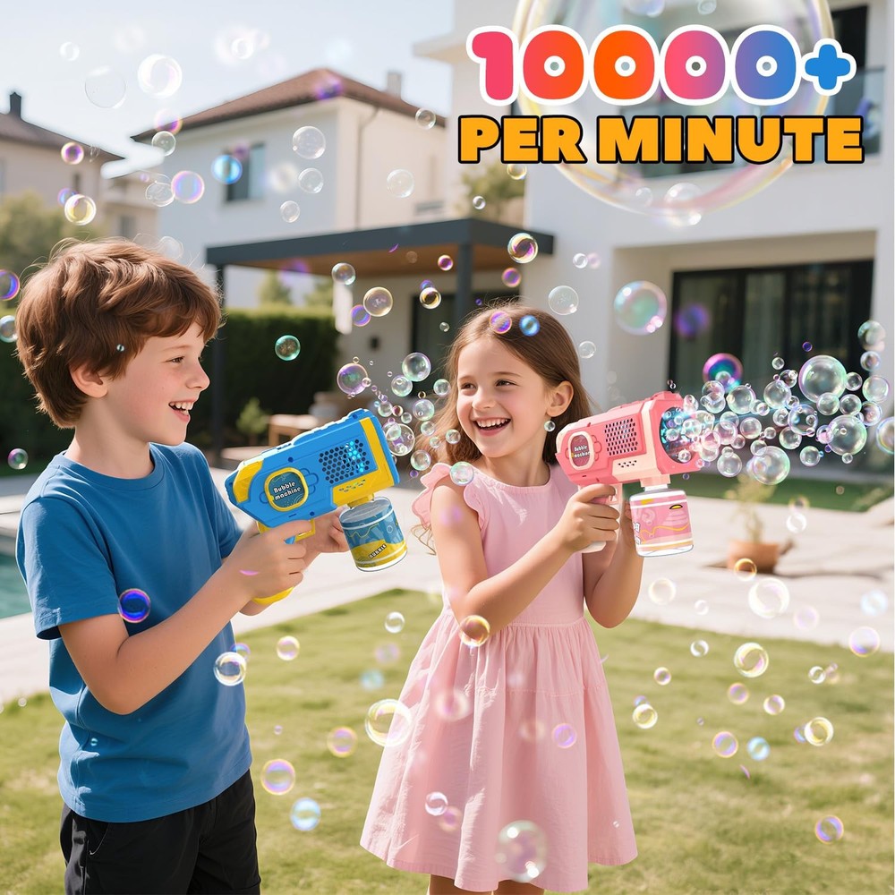2 Pack Bubble Guns with 4 Bottles Solution, Automatic Bubble Machine Blaster ...
