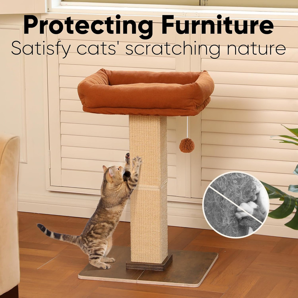 Cat Scratching Post, Retro-Style Tall Scratch Posts with Perch for Infoor Cats A