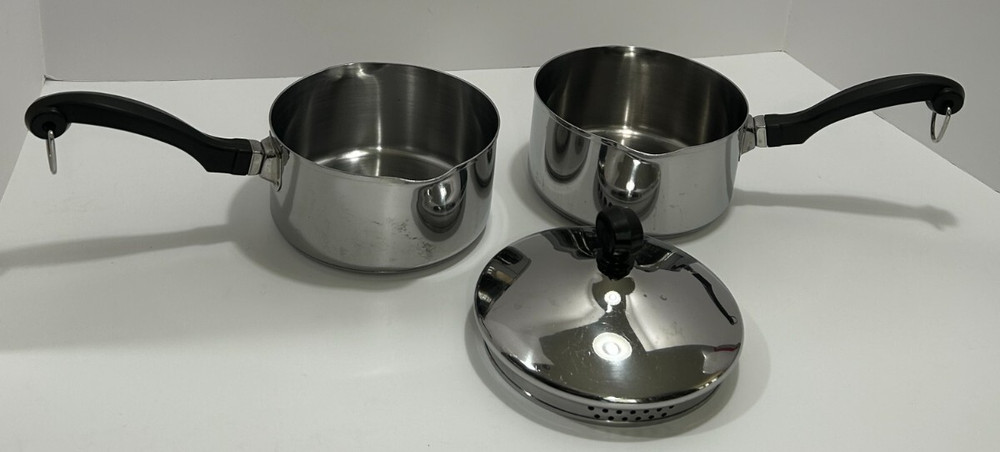 Two Farberware Straining Saucepans with One Strainer Lid ~ 1 qt.