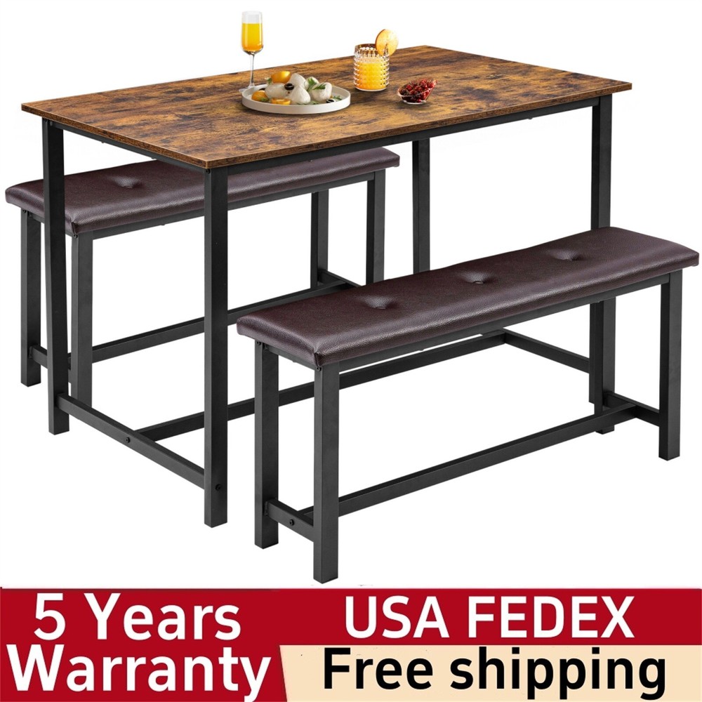 Dining Table Set for 4 for Small Space Apartment Studio 2 Upholstered Benches