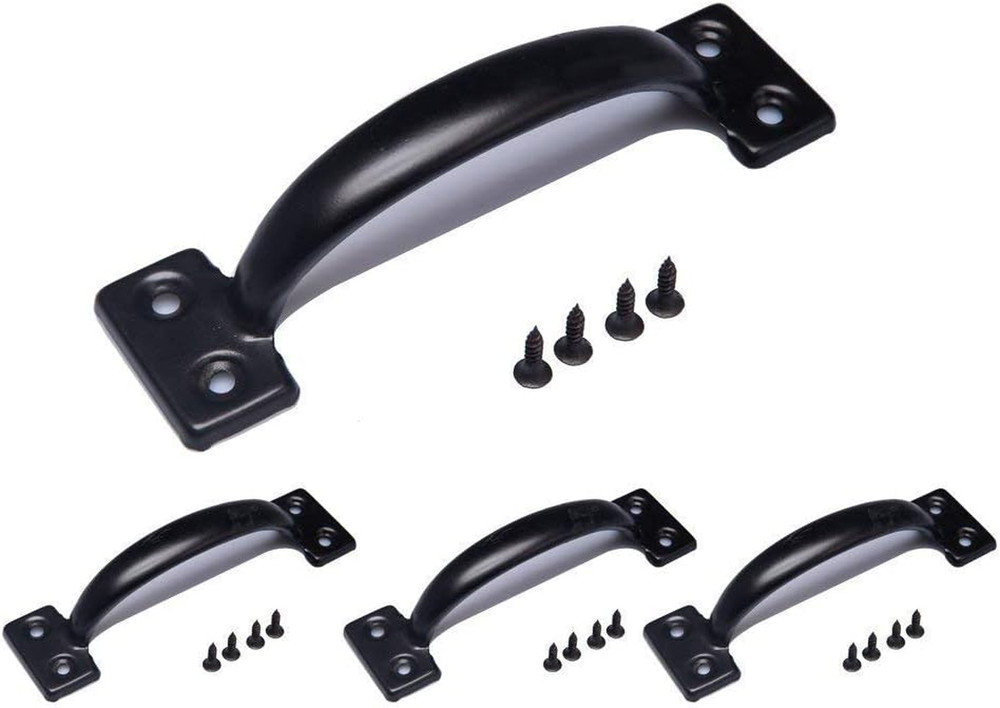4 Pack Utility 6-1/2 Inch Pulls in Black Metal Gate Handle