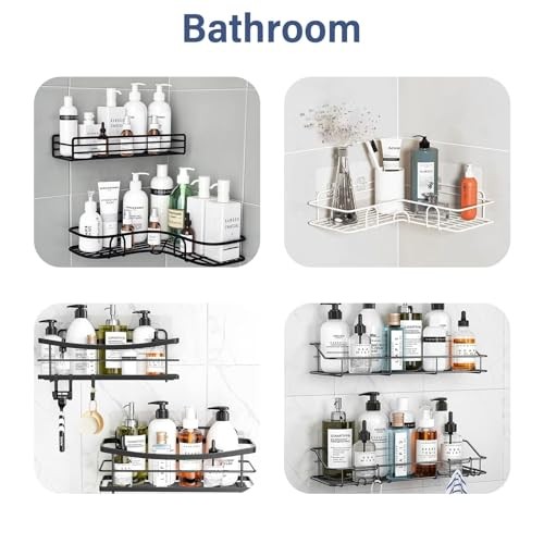 + 8 Pack Shower Caddy Adhesive Hooks Replacement, Strong Sticker Double Hooks