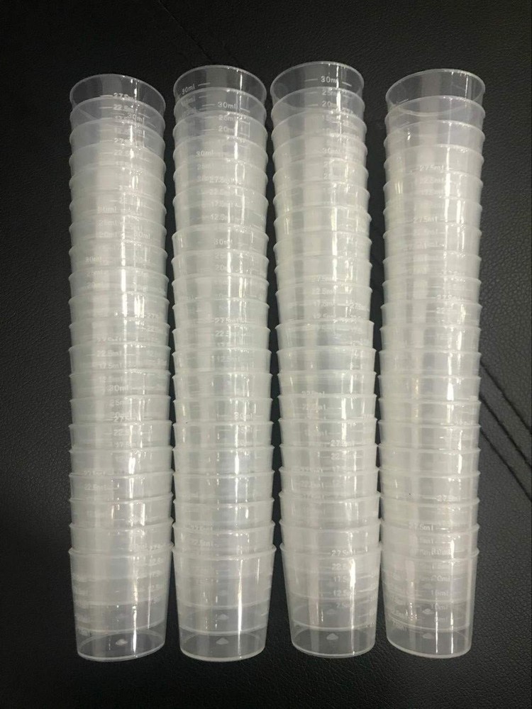 100 Pack 30ml (1 OZ) Plastic Clear Graduated Cups Transparent Scale Cups Clea...