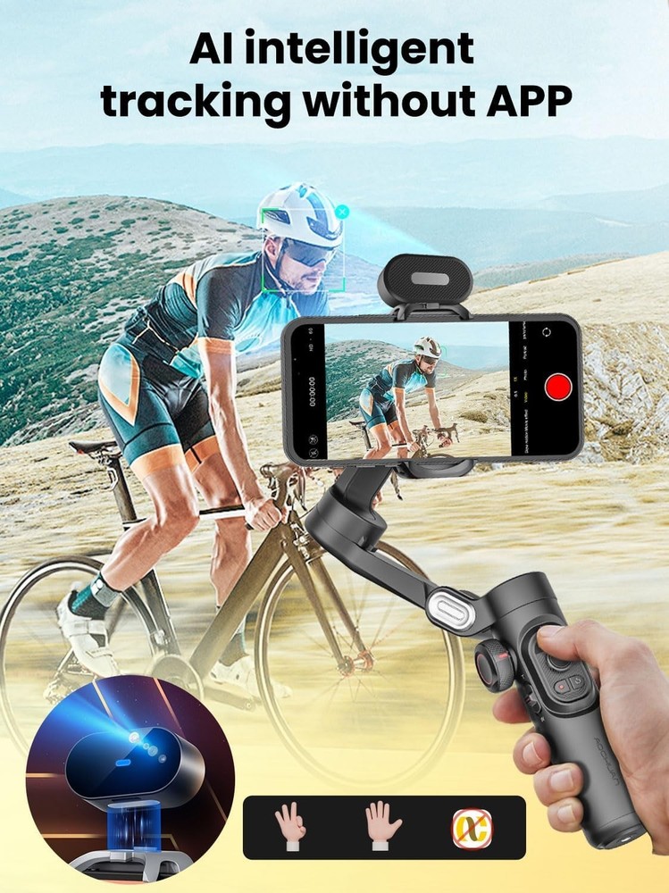 Foldable Gimbal Stabilizer for iPhone Android, Smart XE AI Tracking, 3-Axis