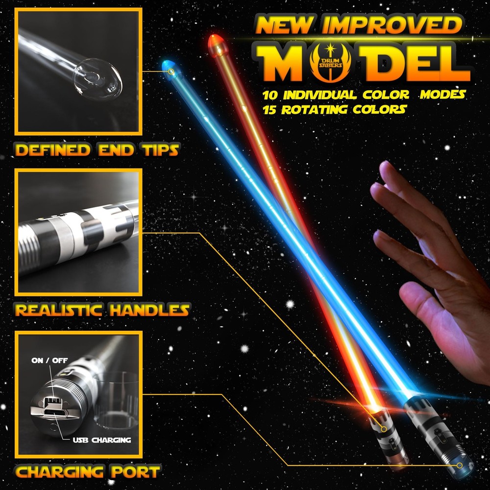 Lightsaber Drum Sticks Light Up Star DrumSticks Wars Lighted LED Multi