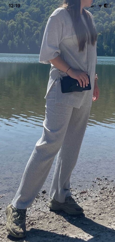 Drop Shoulder Rib-Knit Tee and Trousers Set