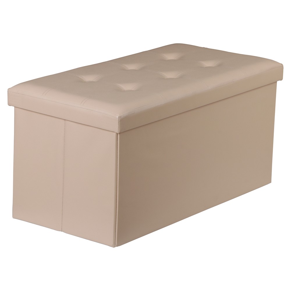 Beige Sturdy Ottomans Foot Bench Foldable Storage Footstools Spacious Organizer